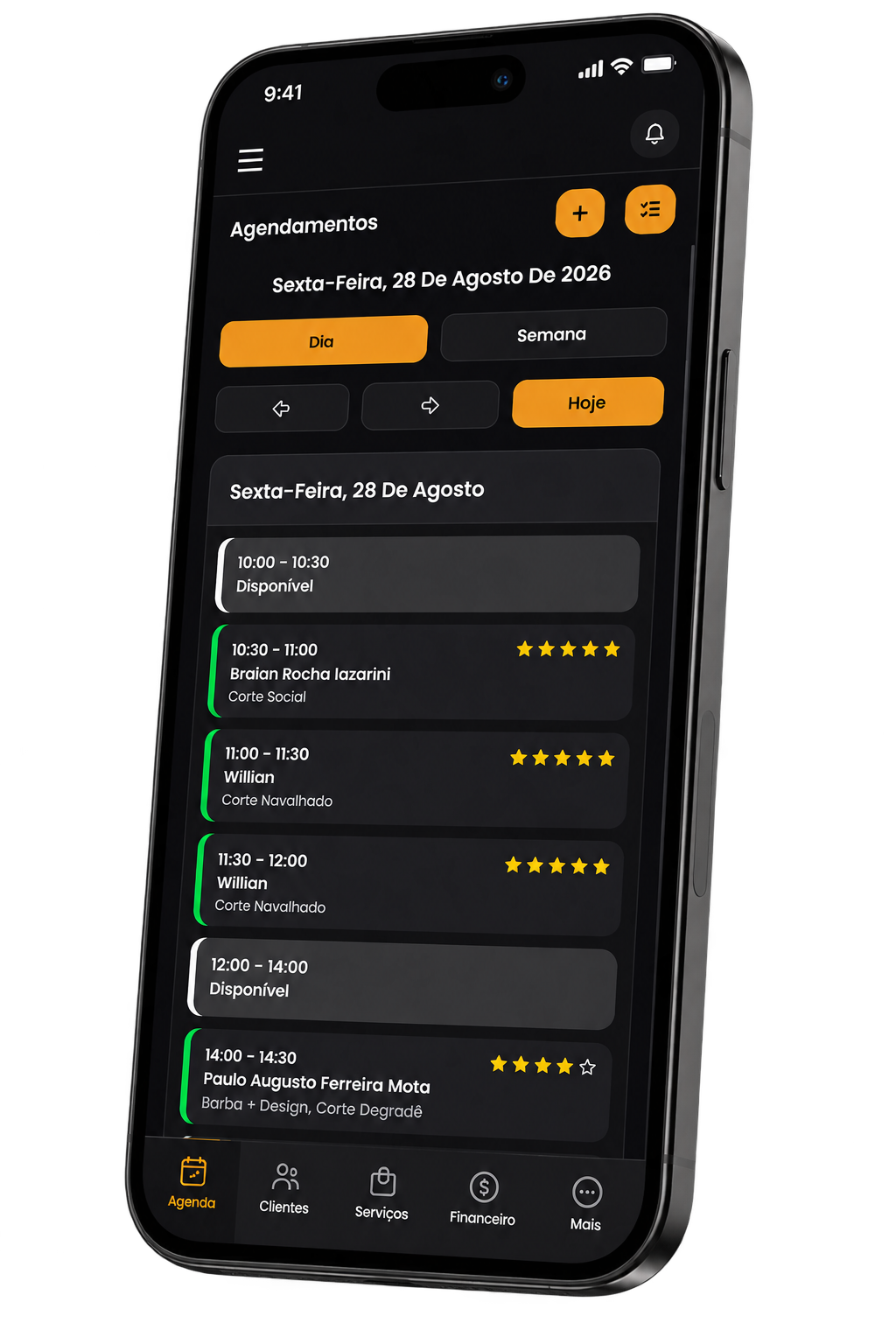 Interface do sistema de agendamento Hora do Estilo no celular